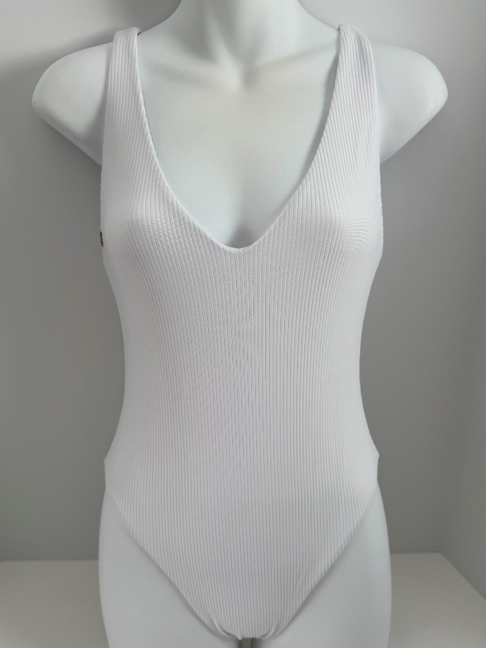Gooseberry Seaside Resort Whip Cream Ribbed One Piece Swimsuit - Size Small